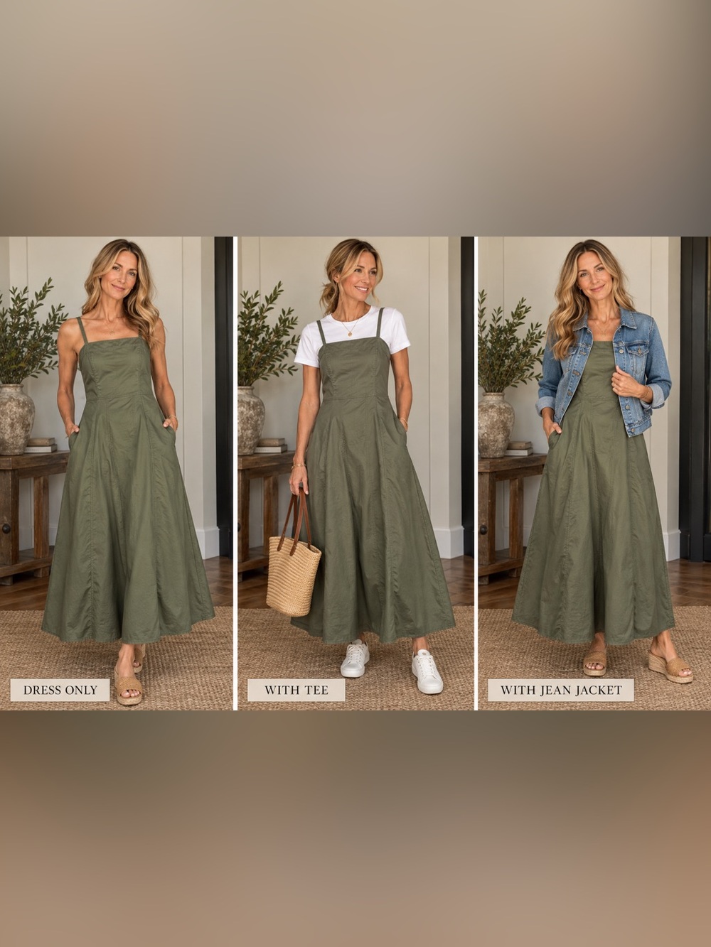 Steve Madden Olive Green Maxi Dress Size 2 Cotton Stretch Pockets